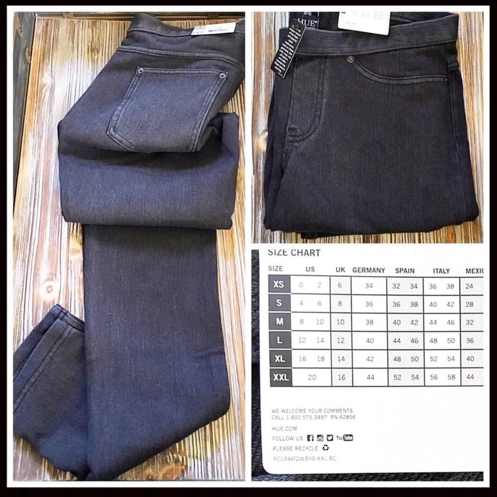 HUE GREY DENIM LEGGINGS SKINNY KNIT STRETCH PANTS - Picture 6 of 8